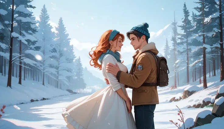 Couple Standing Together In The Snow Background