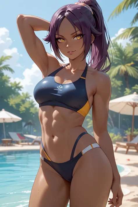 shihouin_yoruichi, slim body, swimsuit, 1girl, high resolution, uhd