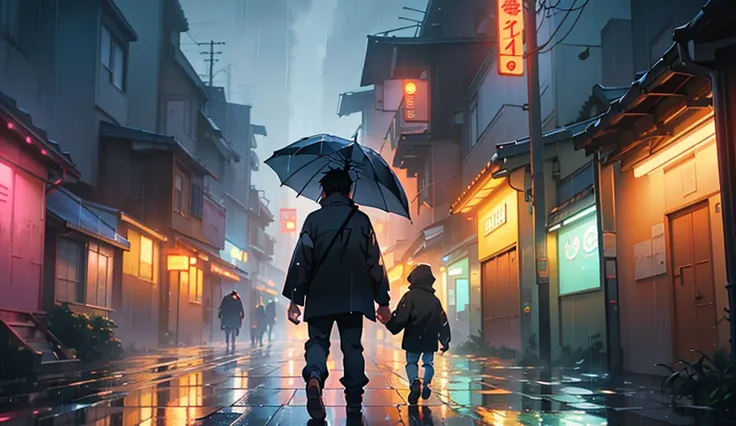 boy walking down a rain soaked street in the rain, makoto shinkai cyril rolando, raining, anime style 4 k, anime style. 8k, cyril rolando and goro fujita, anime style mixed with fujifilm, epic 8 k hd anime shot, 4k anime wallpaper, just after rain, artwork...