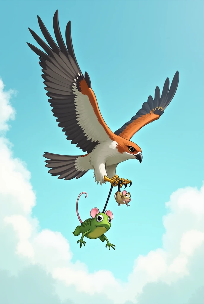 The hawk picked the mouse up with its beak and started to fly high into the sky. The frog tied to the mouse was also taken away. cute and easy to draw 