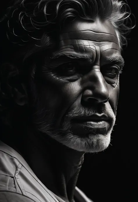 best qualityer, hyper realistic, ultra detali,realistic sketch:1.5,coal,portraite,paper texture,detailed facial features, freckles on the face, Shading and Highlights,dynamic composition,expressive traits,sharp contrast,highlights and shadows,black andwhit...