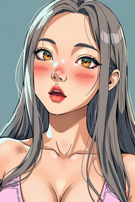 {high definition image}, asian high school girl, long hair, pointed nose, thin lips, busty, freckles on the face, wearing a mini bikini, looking at the viewer with a neutral expression, {centered image}, {close up on face}, {just face and chest photo}, Man...