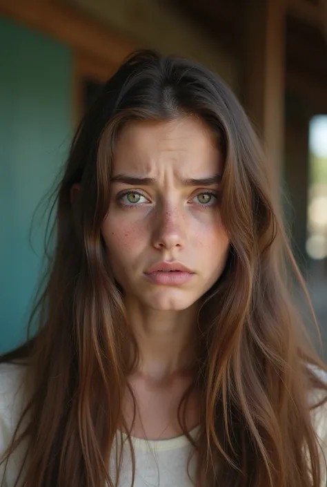 Photo of an annoying young realistic woman with long hair on a different background
