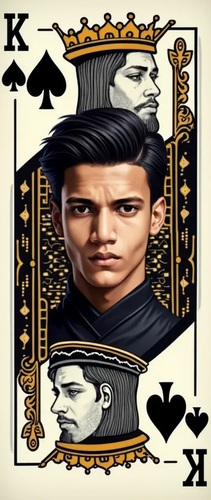 young guy face on playing card king of spade