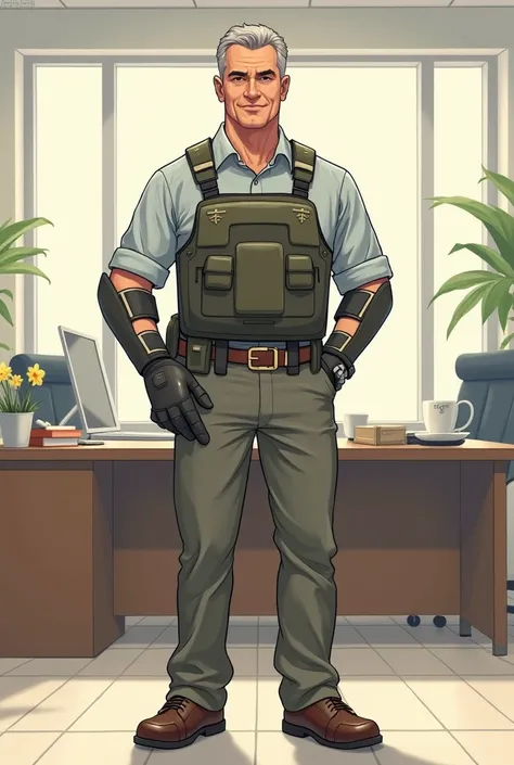 Illustration of the president of a personal errand center wearing padding in everyday clothes