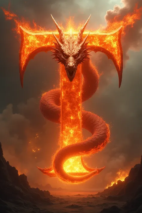  Create a fire dragon image, wrap around the letter T 