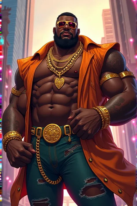 (Anime) A big fat black man full of golds accessories 