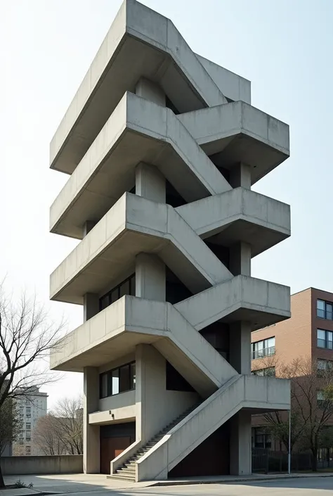 11-STOREY BRUTALIST-STYLE BUILDING WHERE THE SHAPE OF THE BUILDING IS A STAGGERED STAIRCASE THAT RISES FROM THE GROUND TO THE LAST STEP
