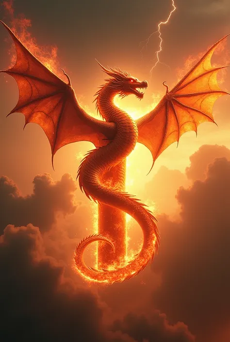 Create an image of a flying fire dragon wrapped around the letter T 