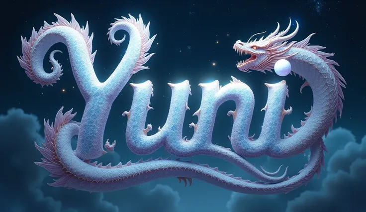 "YUNI" letters with a dragon intertwined in each one