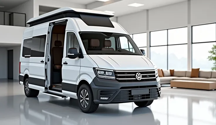 A stunning of the new 2025 karmann mobil dexter 625 best luxury  luxury campervan presented in white.Detailed highlights emphasize the van strength and robust design, while the expansive interior showcases modern, sophisticated amenities. The overall impre...