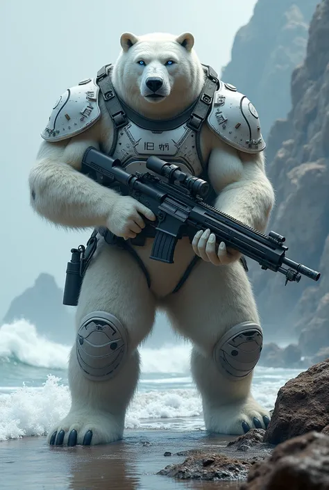 Polar bear humanoid elit Marin soldier with advance wepone realistic standing