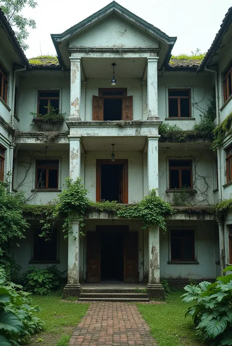 The old hospital in Thailand has two floors. It is an old building.