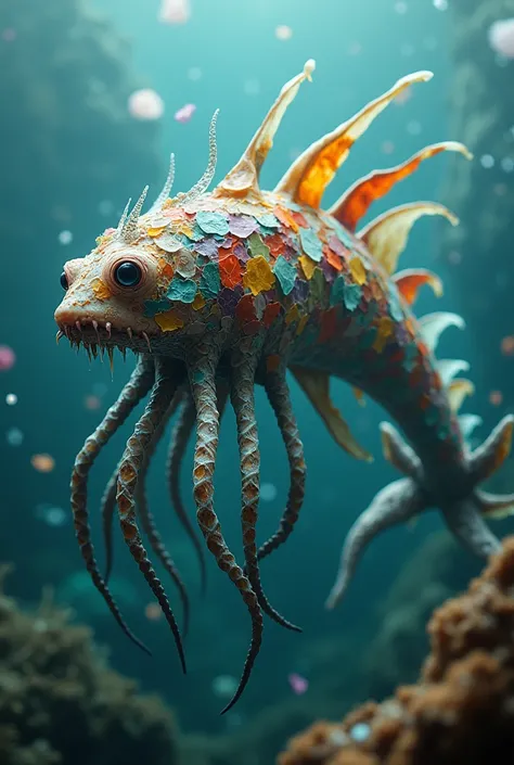 An imaginary marine animal as a plastic salvaged object 