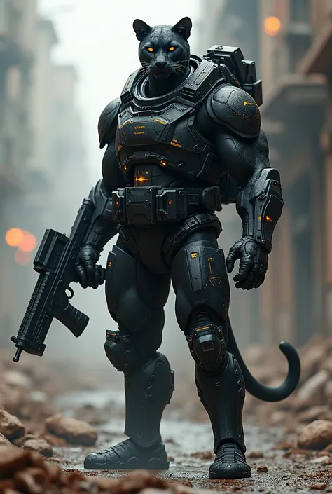 Panther humanoid elit soldier with advance wepone realistic standing