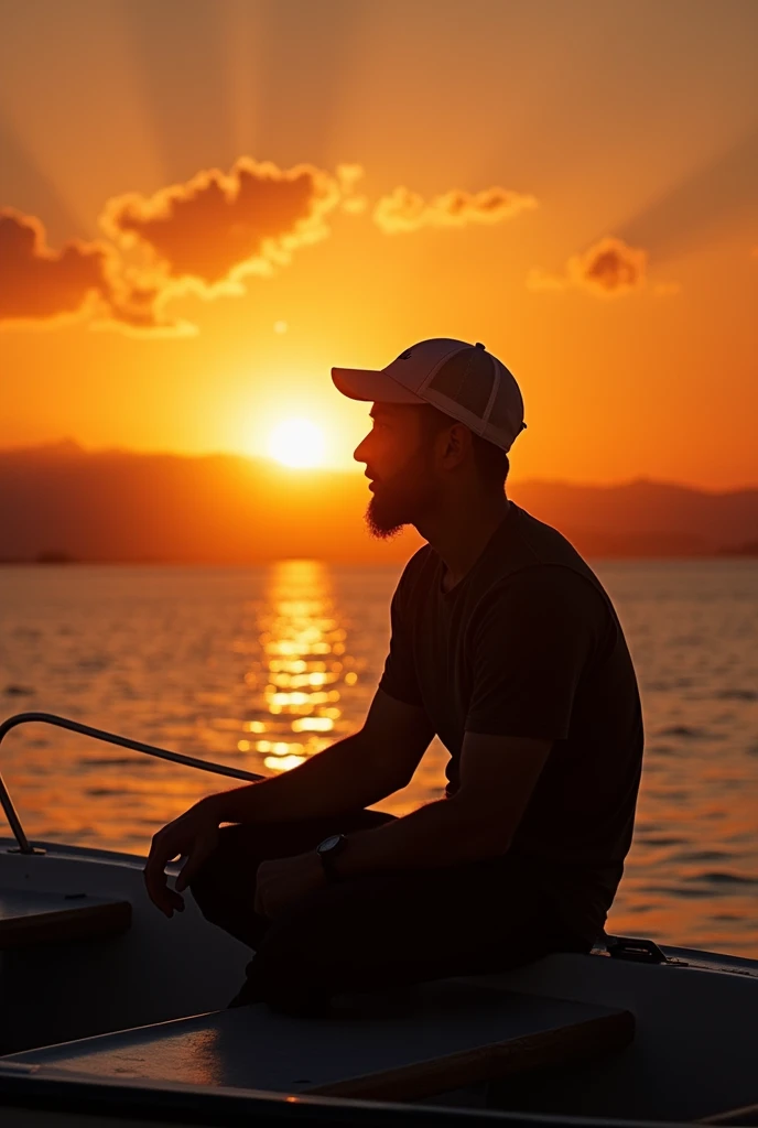 there are two pictures of a man on a boat at sunset, a picture inspired by Edwin Georgi, flickr, dau-al-set, with sunset, night setting, taken at golden hour, at sunrise, as the sun sets on the horizon, sunset!!!, during sunrise, silhouette!!!, sun set, su...