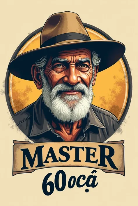  Create an image a round soccer team logo that says "Master 60 Ocú " with an old man wearing a typical Panama hat 