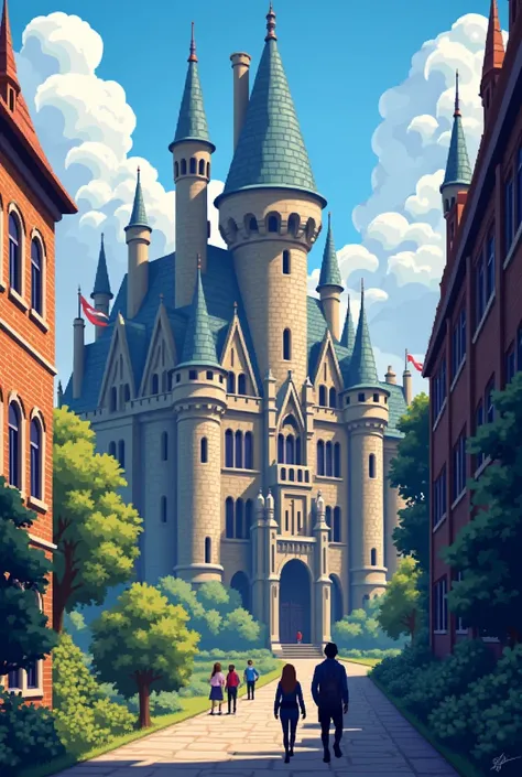 secondary school like a castle,pixel concept art