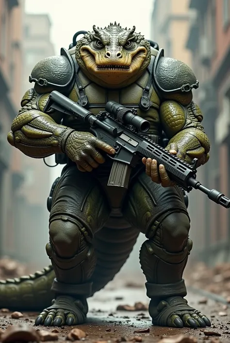 Bulky Crocodile humanoid elit soldier with advance wepone realistic standing