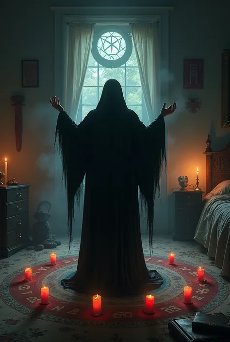 Individual satanic ritual in the bedroom