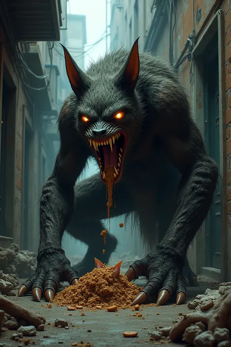 Monsterdog eating cat poop