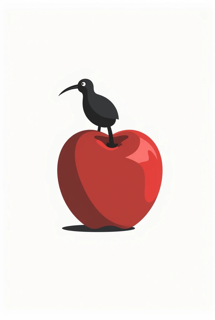 Logo, kiwi bird and red apple, black and white image