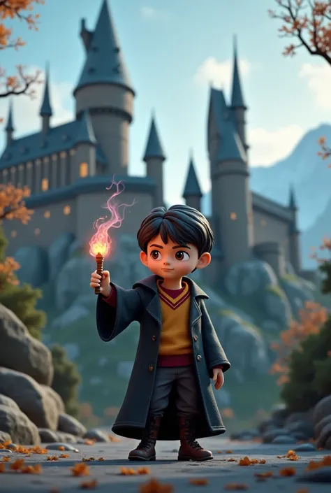 Hogwarts Castle, Gary Potter movie, conjures,  magic wand, 3D character, no background,  ultra quality, character, slightly cartoonish 