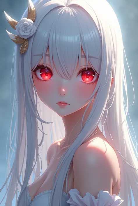 anime girl with red eyes and white hair