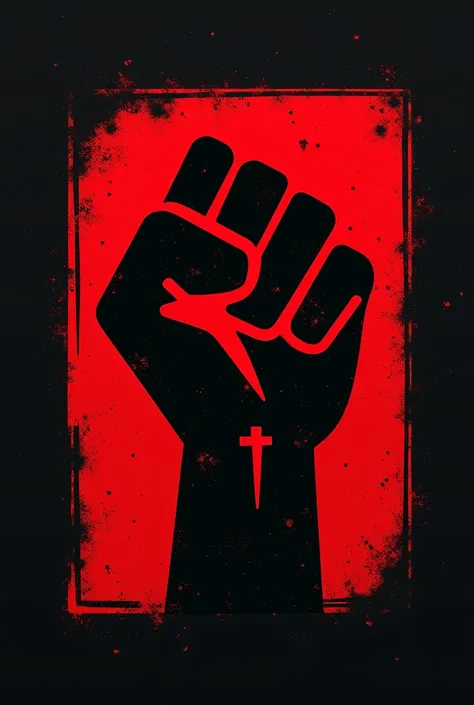  The logo of a revolutionary group with the acronyms "MLLN ", That this logo has the colors red and black ,  that it is rectangular shaped like a flag, And that he has a revolutionary fist,  along with some other logo about revolution, set in the video gam...