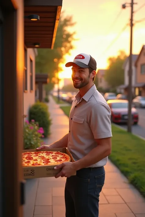 Man delivering a pizza