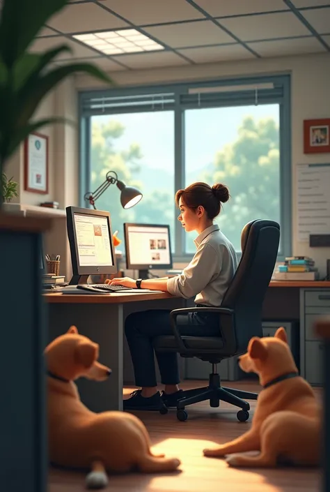 The life of an office worker surrounded by dogs