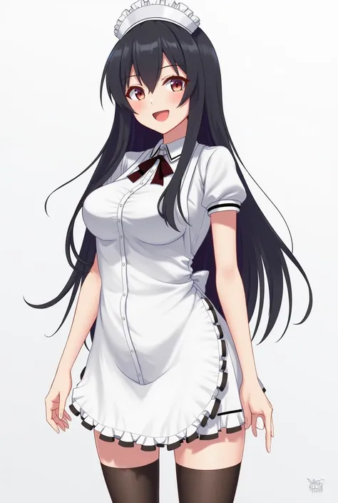 Anime Characters (Large target) Wearing a white apron and black hair, Azur Lane Style, Fleet Series Style, pixiv 3dcg,  black face , Kushat Krenz,  cute anime style , From《 Azure Line》game,  Biomechanics European Style ,  Highest Ranked on Pixiv ,  is the ...