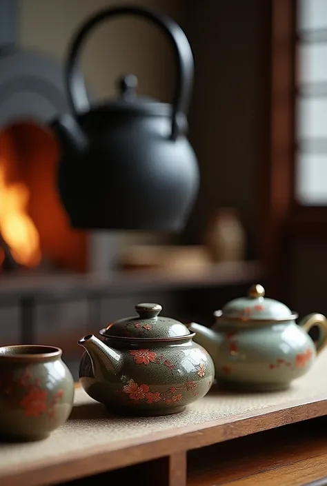 On the bowl is placed a Teapot,  influenced by the East in Kyogen , kettle, Big Black Kettle Over the Fireplace , Teapot, Teapot, Teapot, Beautiful porcelain tea set, Teapot: 1,  Inspired by Renjen Dauben, Inspired by Emperor Xuande, Ceramics, smooth glaze...