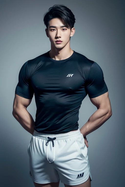 ((best quality)), ((masterpiece)), (detailed), Perfect face 1 handsome Korean guy，26 years old，Internet celebrity fitness coach，Li Yuanbin,，Kim Hyung Tae,Kim Hyung Tae, Yin Shishan, Handsome, Handsome guy with athletic physique，Broad shoulders and narrow w...