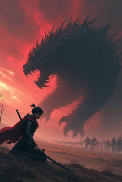 location:  A vast battlefield .  The sky is covered by red and black clouds , The wind blows hard,  and the ground is for war scars .

Hero (Sōryū):  A mortal warrior ,  with worn armor and a broken sword .  Is it caught in a fight Desperate against dark c...