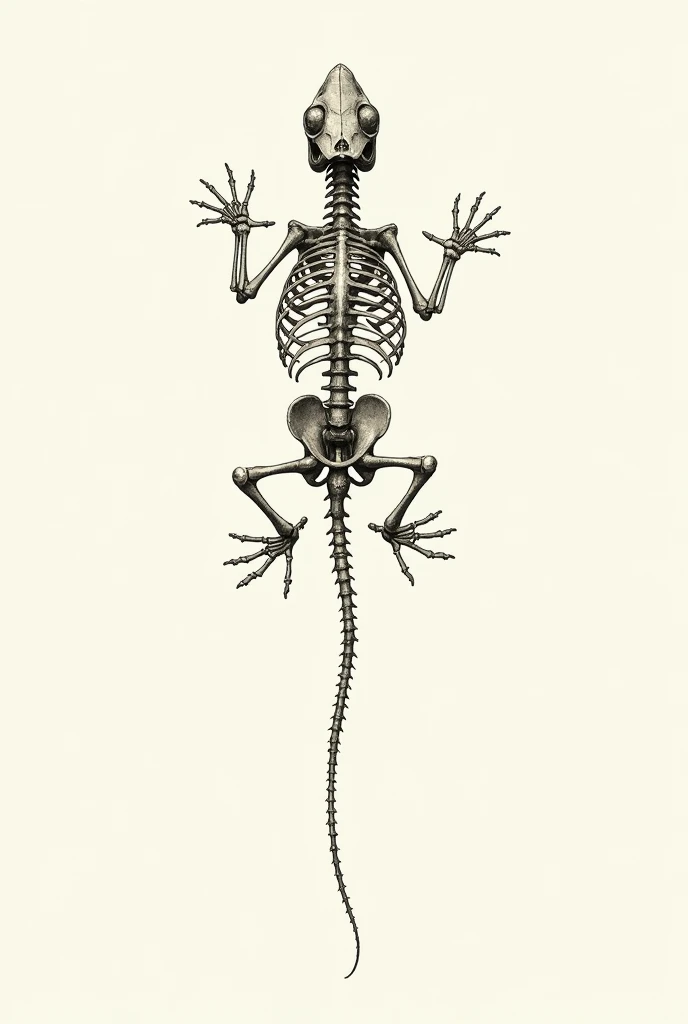 Chameleon skeleton seen from above in drawing 
