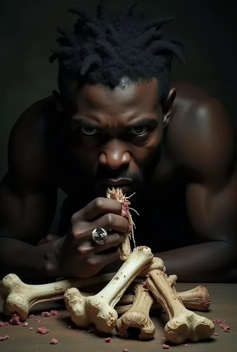 Black person nibbling on bones 