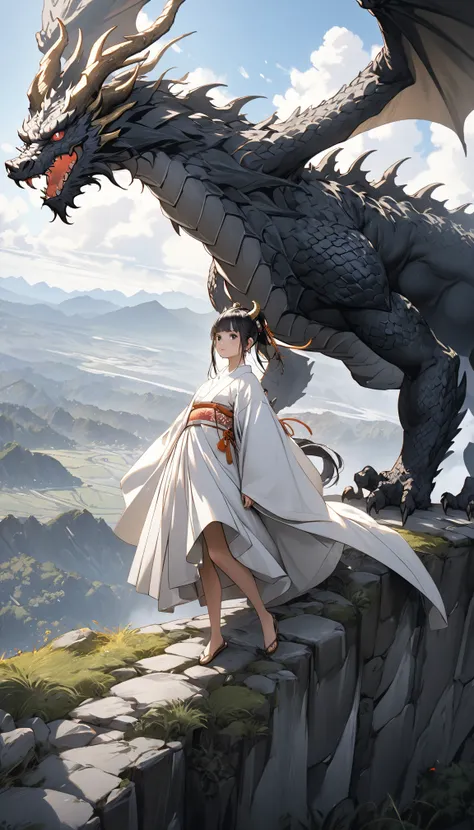 masterpiece, high quality, high resolution, 16K, highly detailed background, digital painting, unreal engine, Makoto Shinkai illustration, hyperrealistic, fantasy, petite girl in kimono, dragon horns, some skin with dragon scales, long eyelashes, beautiful...