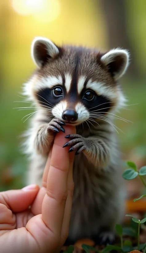 Basic Prompt :
 * Seekor rakun bayi yang  very small  full mini sedang berada di atas jari manusia.
 *  Close-up portrait of a baby raccoon against a forest background .
 * Gambar macro rakun  small super mini   yang menggemaskan.
 Prompt with Detail :
 * ...