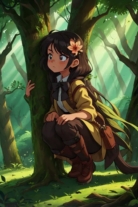 A girl travels through various obstacles in the forest.