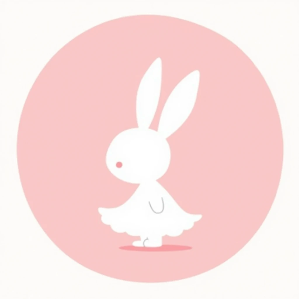 white silhouette of a dress wearing cartoon bunny, without facial features, facing front, inside pink circular background 