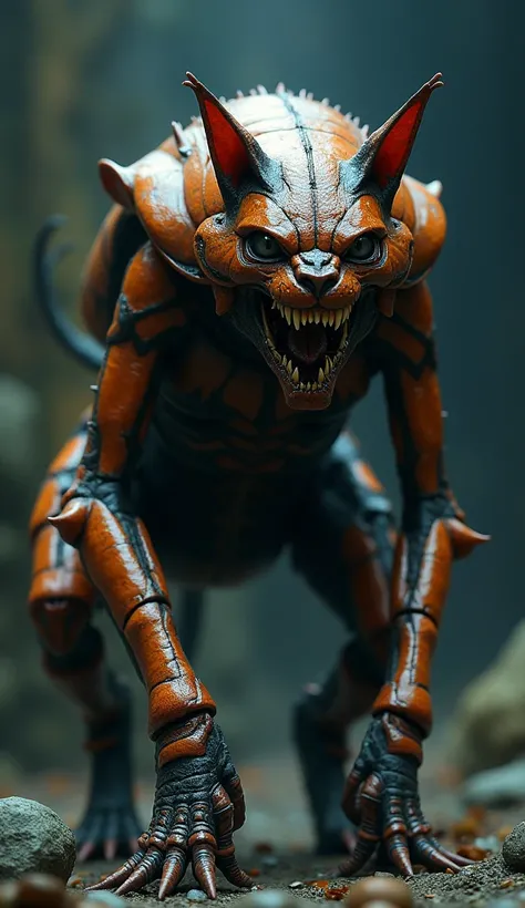 Realistic image of cat and beetle hybrid powerful and scary 