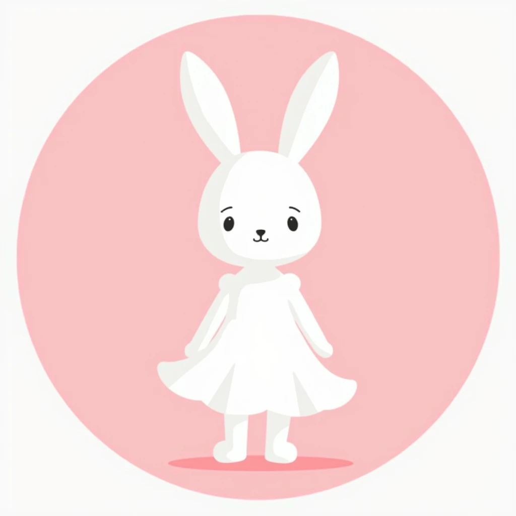 white silhouette of a dress wearing cartoon bunny, without facial features, facing front, inside pink circular background 