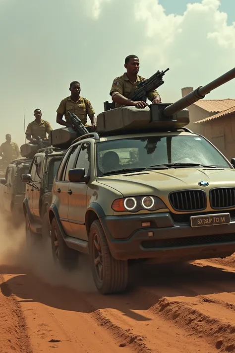 White men with tanks and miniguns overrun a poor African people with BMW