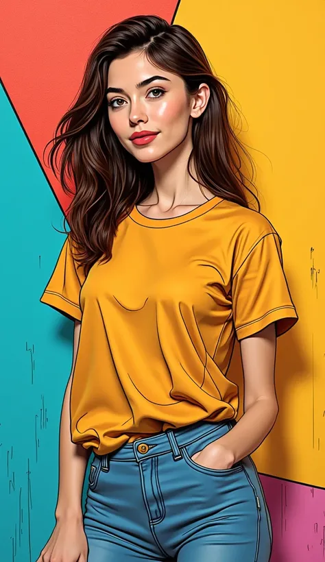 DISCREET image. with discreet casual clothes. image adult woman, american, comic book style. with a discreet smile. IMAGES WITH VIBRANT COLORS.