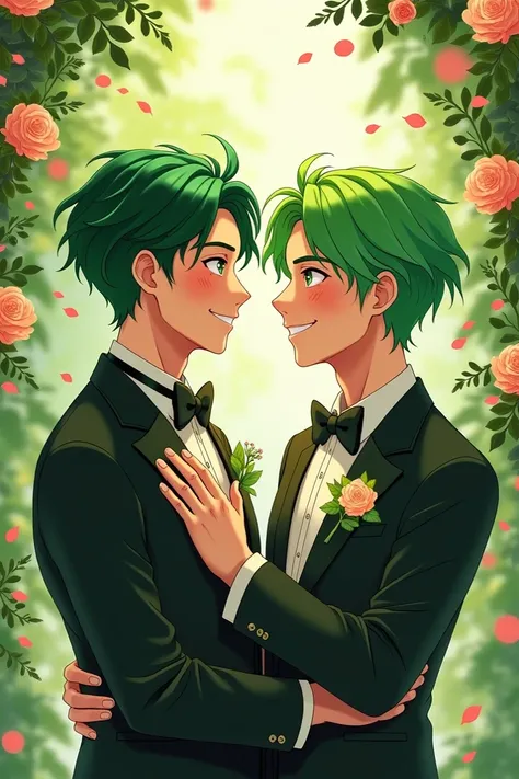 A marriage between two boys with green hair 