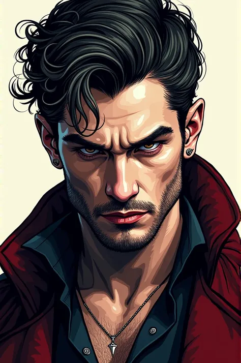 Hot handsome vampire with short hair and beard sex pain colored line art clean 