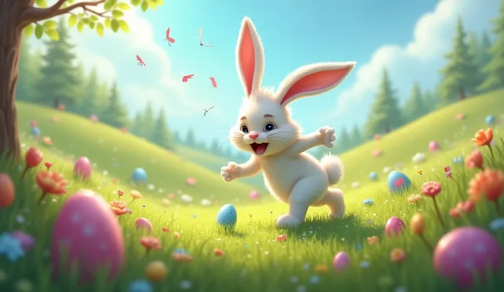 Easter bunny is panicked because of the lost egg