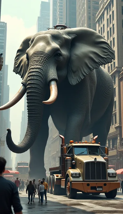 Elephant should have body of truck in city.