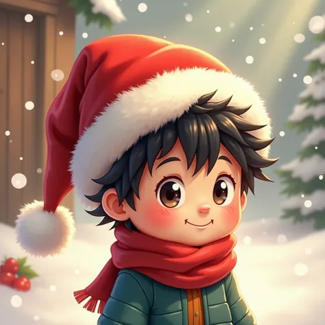 Boy with santa hat black hair chibi type